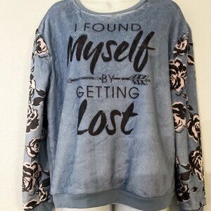 COLD CRUSH Blue Floral Sleeve Graphic Velour Sweatshirt M